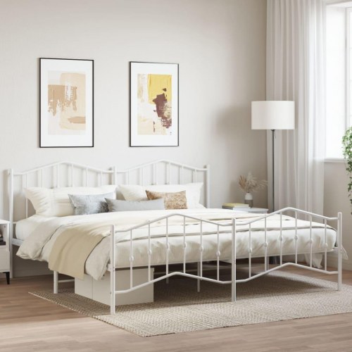 Sengeramme med gavl og fodgærde 193×203 cm - metal, hvid