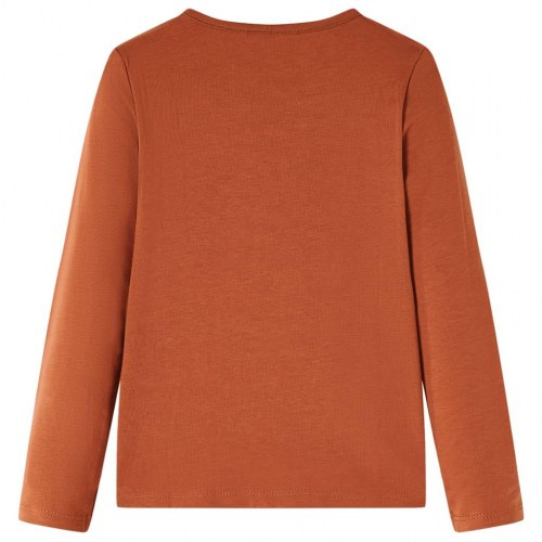 Langærmet T-shirt til børn str. 92 cognacfarvet