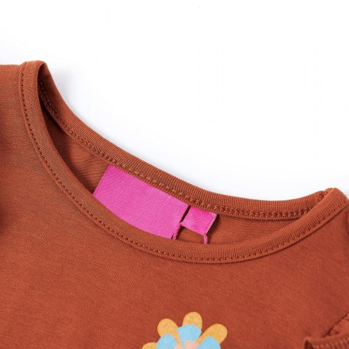 Langærmet T-shirt til børn str. 92 cognacfarvet