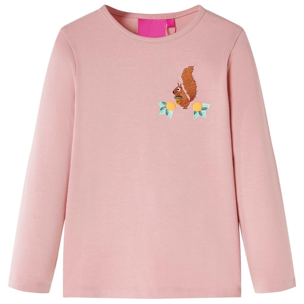 Langærmet T-shirt til børn str. 116 - lyserød med egern billede