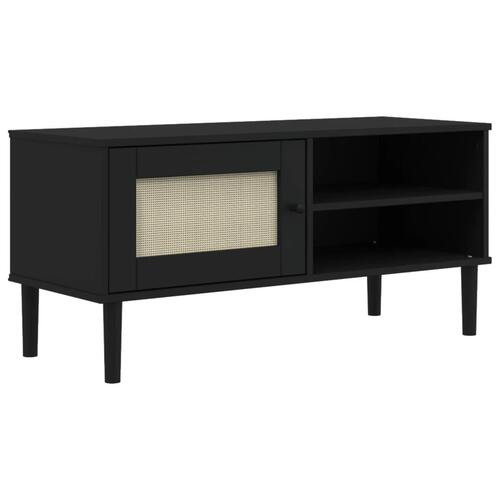 Tv-bord SENJA 106x40x49 cm rattan-look massivt fyrretræ sort