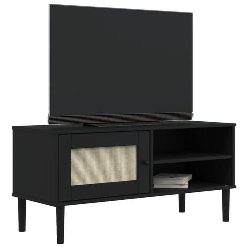 Tv-bord SENJA 106x40x49 cm rattan-look massivt fyrretræ sort