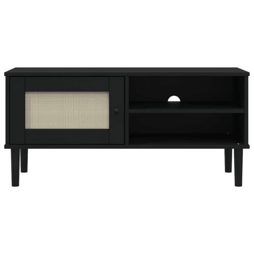 Tv-bord SENJA 106x40x49 cm rattan-look massivt fyrretræ sort