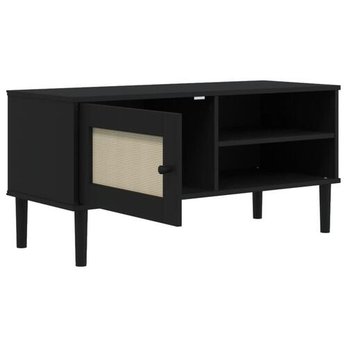 Tv-bord SENJA 106x40x49 cm rattan-look massivt fyrretræ sort