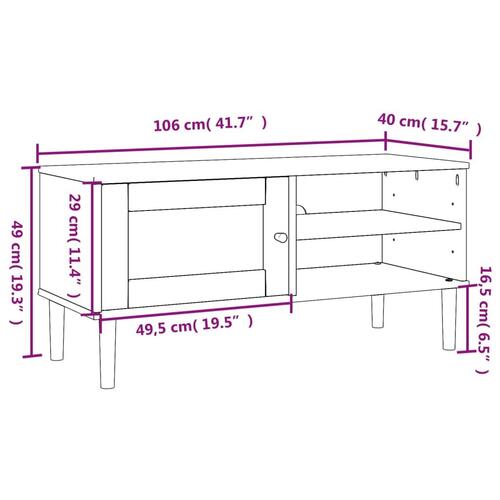 Tv-bord SENJA 106x40x49 cm rattan-look massivt fyrretræ sort