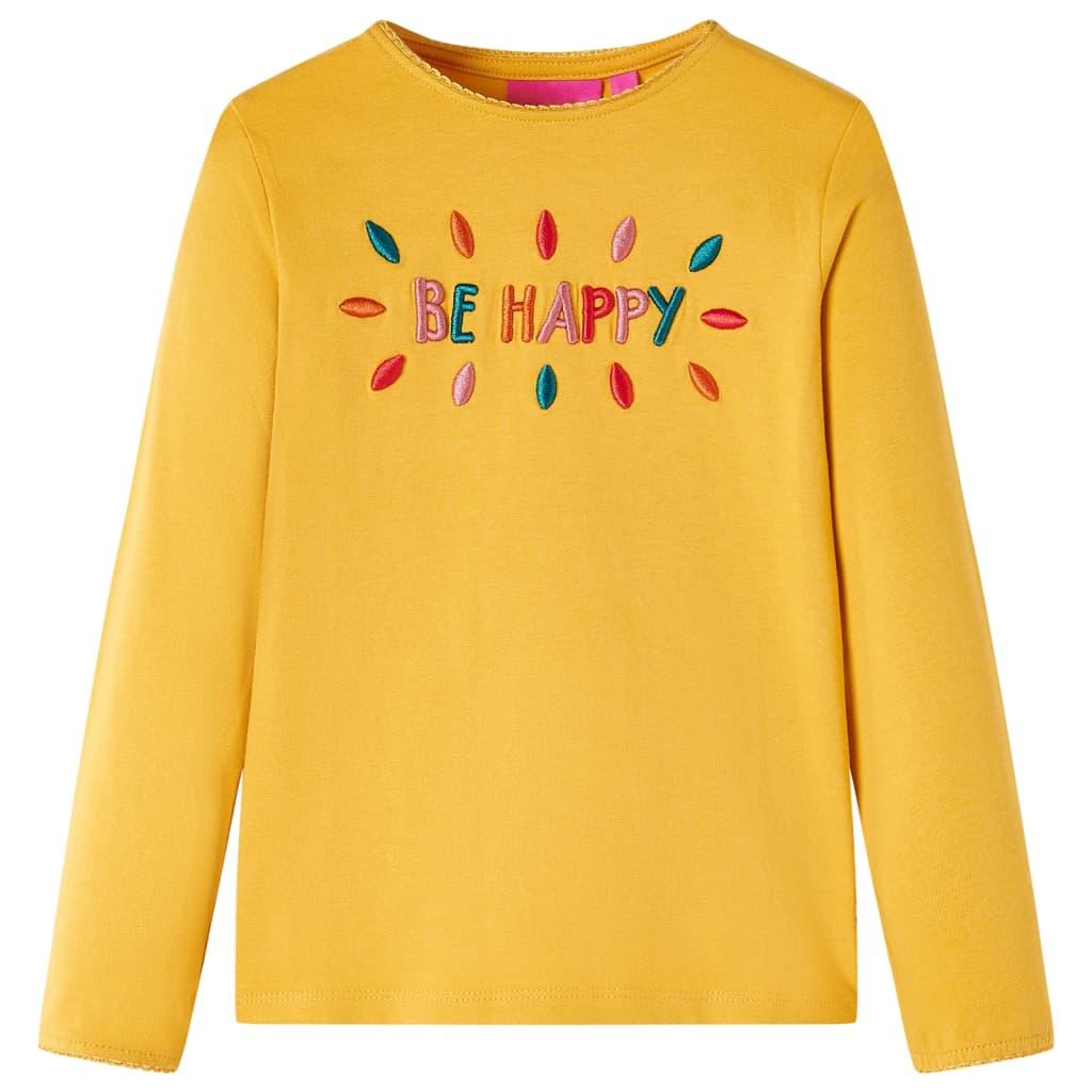 Langærmet T-shirt til børn str. 104 okkergul billede