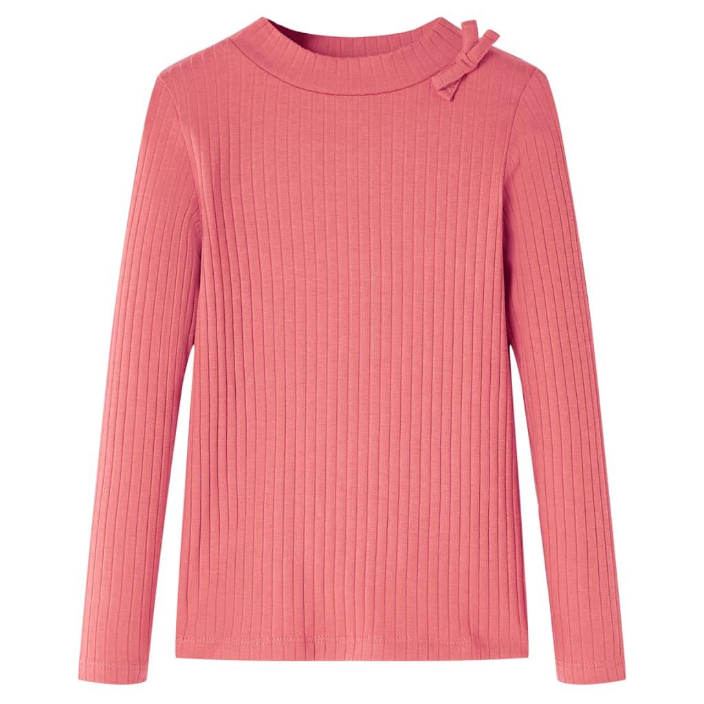 Langærmet T-shirt til børn - str. 116, gammelrosa med sløjfe billede