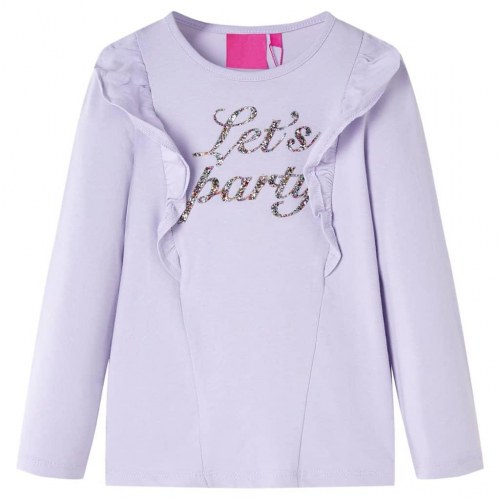 Langærmet T-shirt til børn str. 116 lyslilla