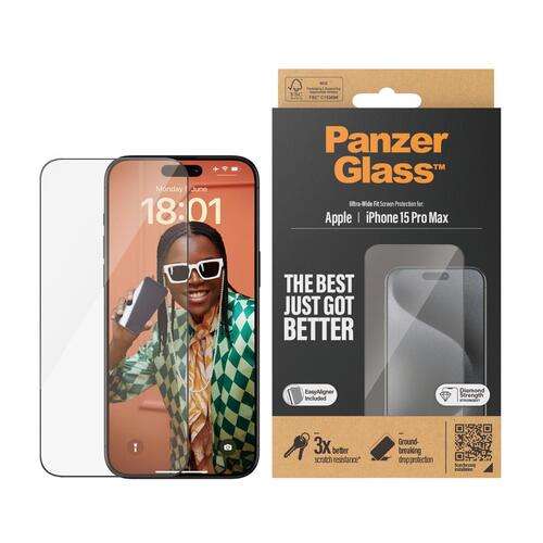 Panzer Glass skærmbeskytter til iPhone 15 Pro Max, 6,7″ (2812) - gennemsigtig