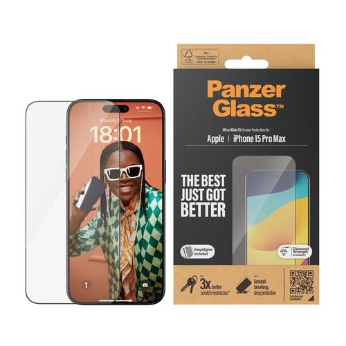 Panzer Glass skærmbeskytter til iPhone 15 Pro Max, 6,7″ (2812) - gennemsigtig