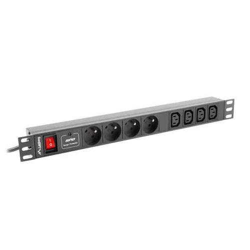 Stikdåse - 8 udtag med kontakt Lanberg PDU-04E04I-0200-IEC-BK