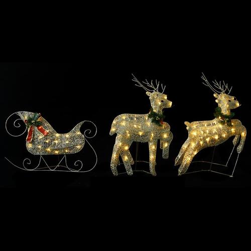 Rensdyr & kane udendørs juledekoration 100 LED'er guldfarvet