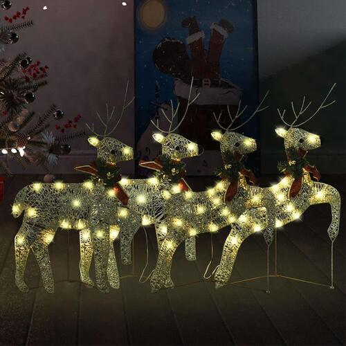 Julerensdyr 4 stk. 80 LED'er guldfarvet
