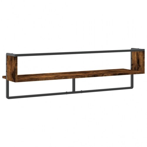 Væghylde med stang 100x25x30 cm røget egetræsfarve