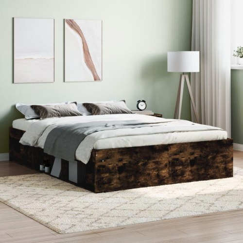 Sengeramme 135x190 cm - røget egetræsfarve med opbevaring