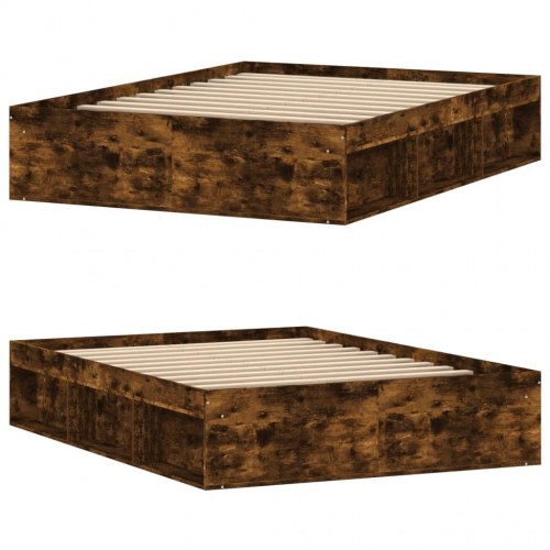 Sengeramme 135x190 cm - røget egetræsfarve med opbevaring