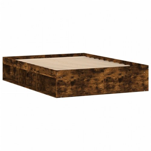 Sengeramme 135x190 cm - røget egetræsfarve med opbevaring