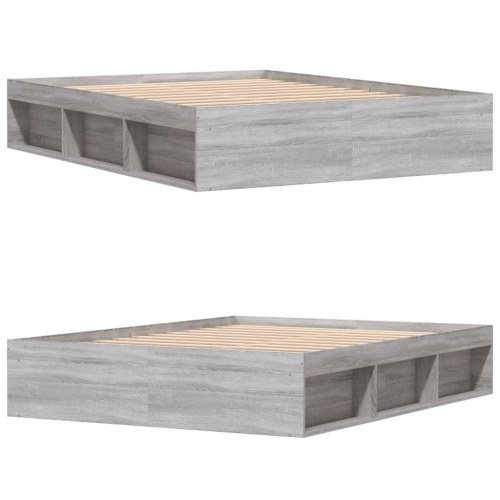 Sengeramme 150x200 cm - grå sonoma-eg med opbevaring
