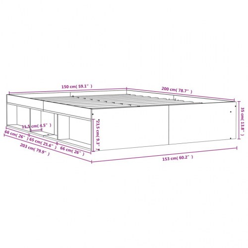 Sengeramme 150x200 cm - grå sonoma-eg med opbevaring