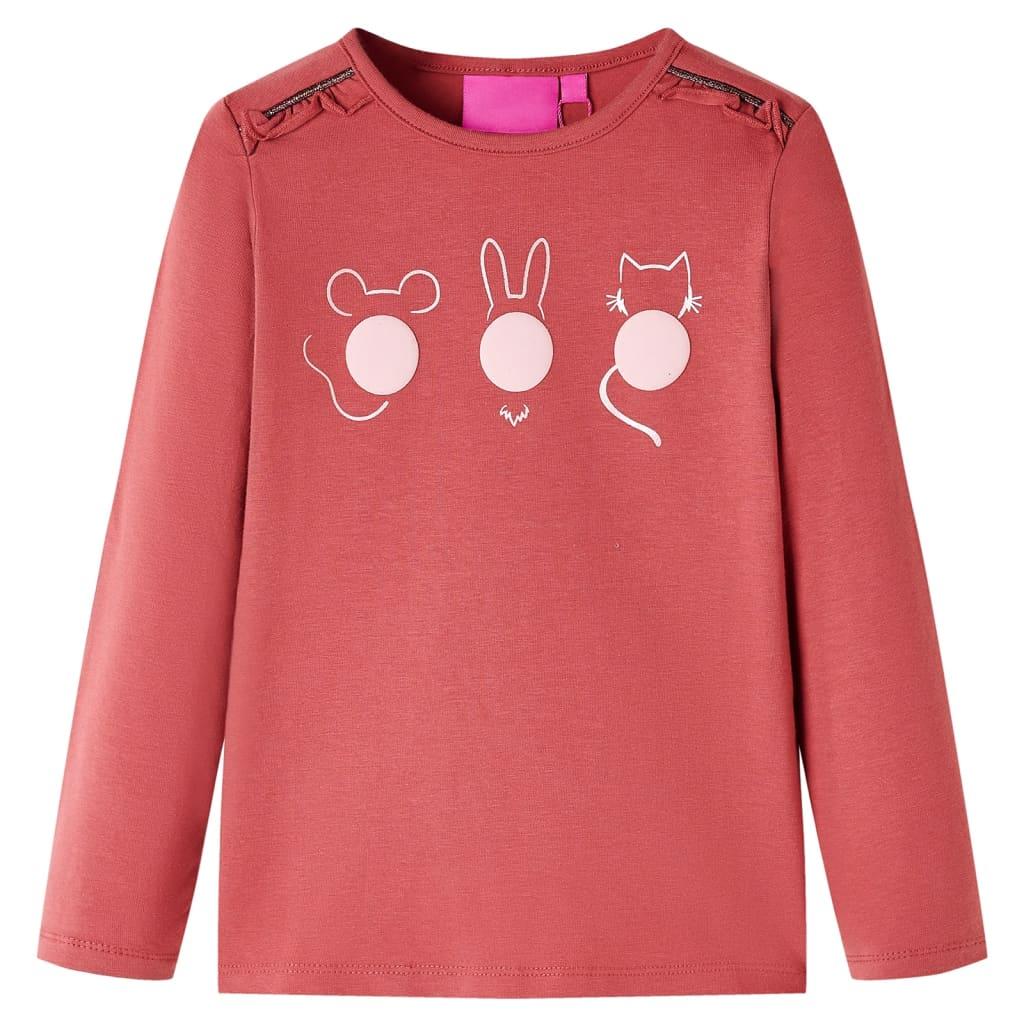 Langærmet T-shirt til børn - rød, str. 116 (5-6 år) billede