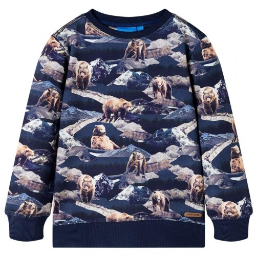Sweatshirt til børn str. 128 - marineblå med bjørneprint