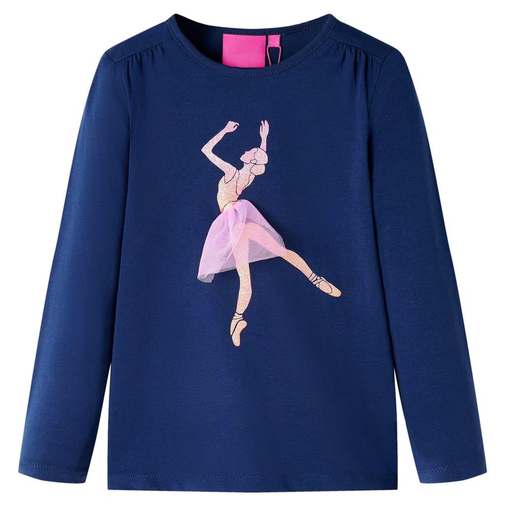 Langærmet T-shirt til børn str. 104 - marineblå med ballerina billede
