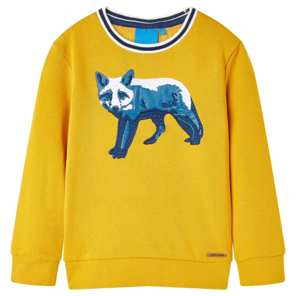 Sweatshirt til børn str. 128 - okkergul med ræv