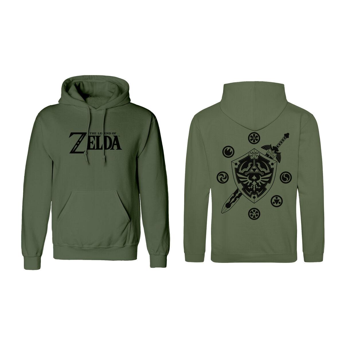 Unisex Hættetrøje The Legend of Zelda Logo and Shield Grøn L