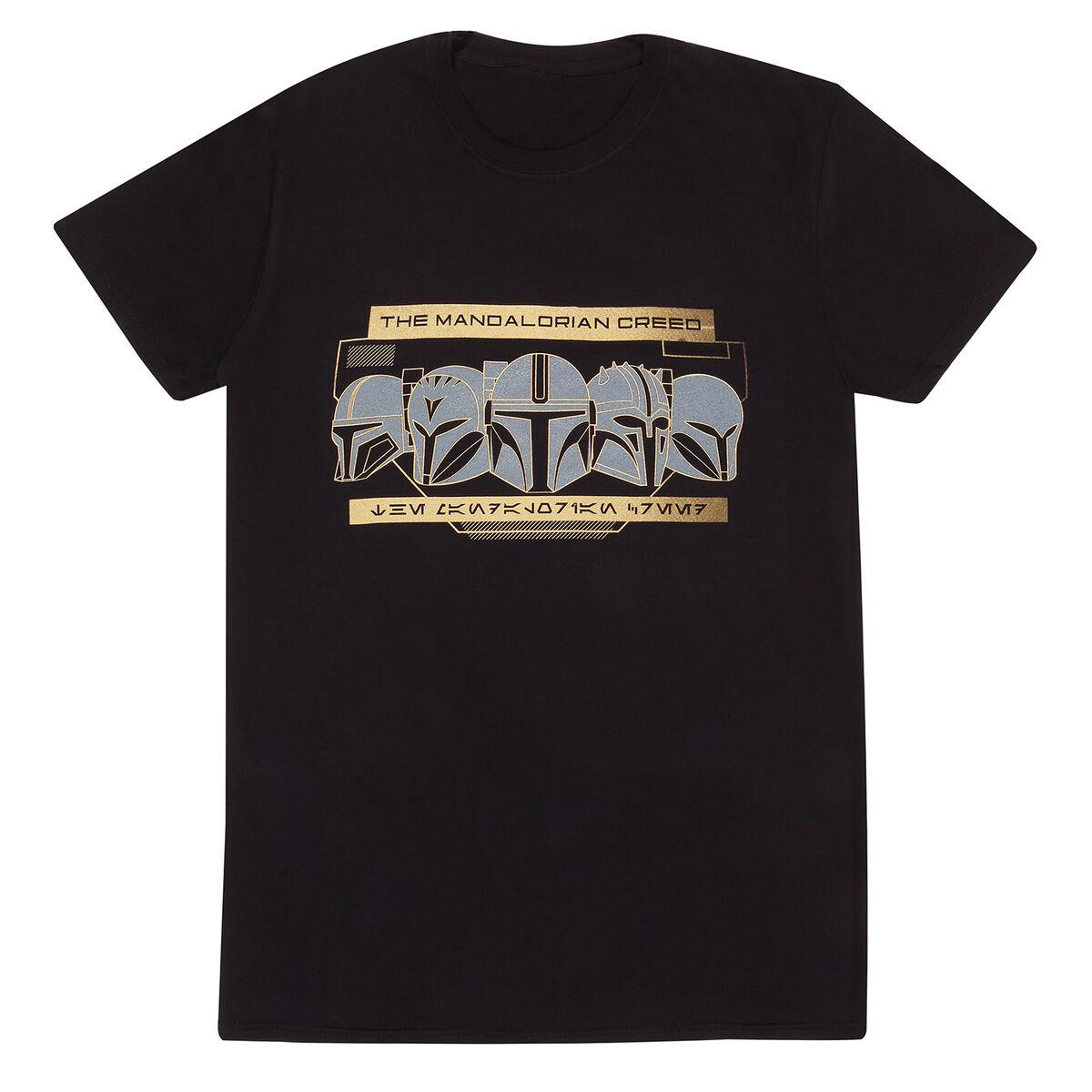 Kortærmet T-shirt The Mandalorian Row of Helmets Sort Unisex XXL