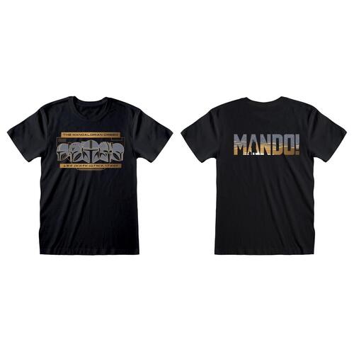 Kortærmet T-shirt The Mandalorian Row of Helmets Sort Unisex XXL