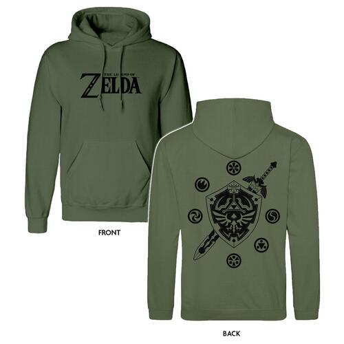Unisex Hættetrøje The Legend of Zelda Logo and Shield Grøn S
