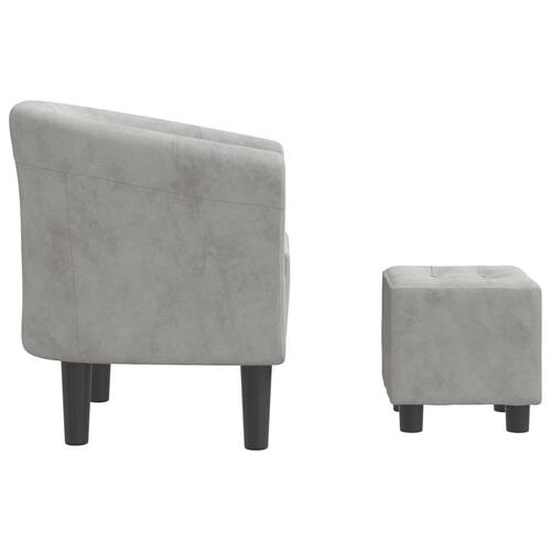 Lænestol med fodskammel velour lysegrå