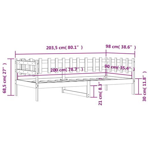 Daybed 90x200 cm massivt fyrretræ sort
