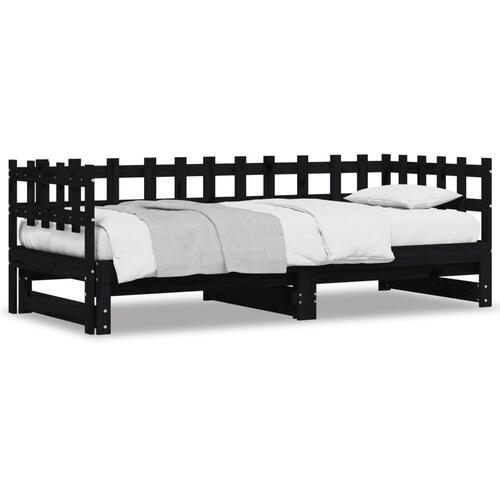 Daybed med udtræk 2x(80x200) cm massivt fyrretræ sort