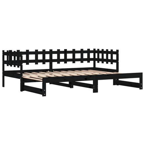 Daybed med udtræk 2x(80x200) cm massivt fyrretræ sort