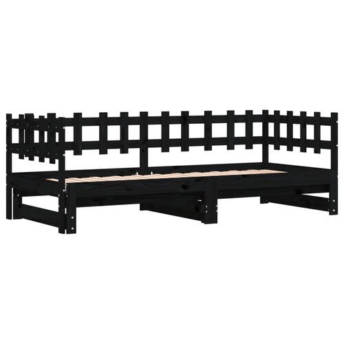 Daybed med udtræk 2x(80x200) cm massivt fyrretræ sort