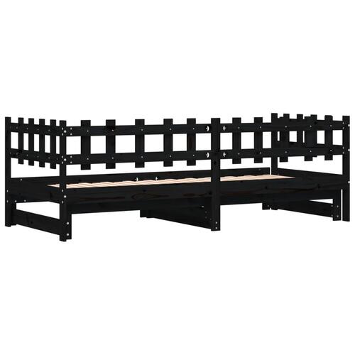 Daybed med udtræk 2x(80x200) cm massivt fyrretræ sort
