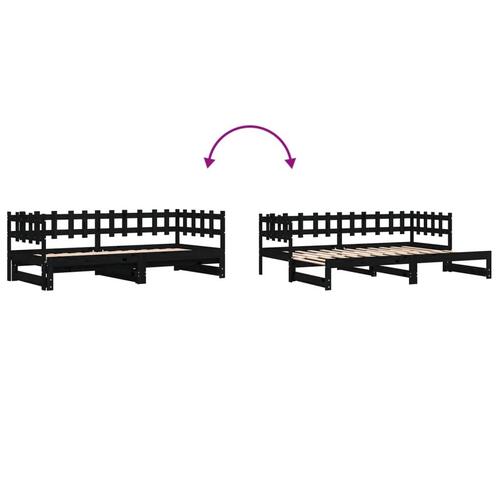 Daybed med udtræk 2x(80x200) cm massivt fyrretræ sort