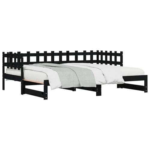 Daybed med udtræk 2x(90x190) cm massivt fyrretræ sort