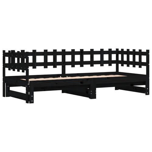 Daybed med udtræk 2x(90x190) cm massivt fyrretræ sort