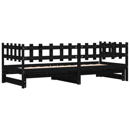 Daybed med udtræk 2x(90x190) cm massivt fyrretræ sort