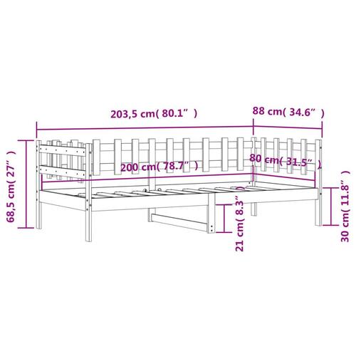 Daybed 80x200 cm massivt fyrretræ hvid