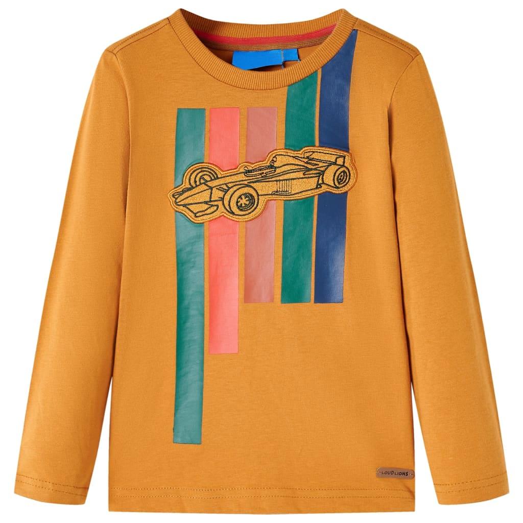 Langærmet T-shirt til børn str. 104 cm okkergul billede