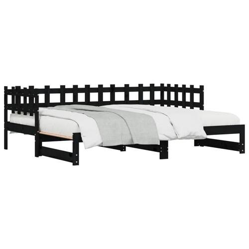 Daybed med udtræk 2x(90x200) cm massivt fyrretræ sort