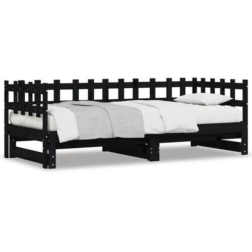 Daybed med udtræk 2x(90x200) cm massivt fyrretræ sort