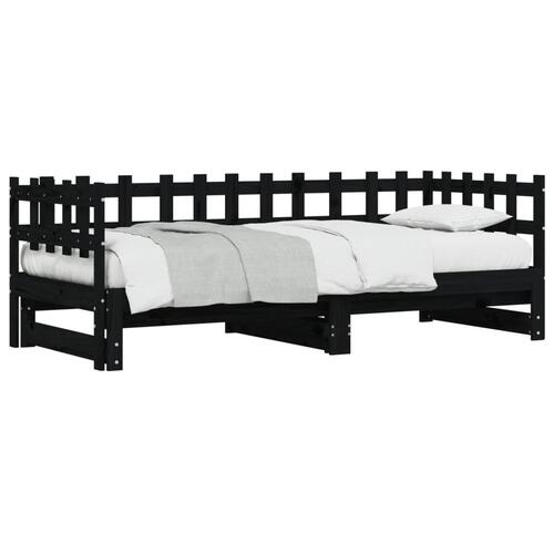 Daybed med udtræk 2x(90x200) cm massivt fyrretræ sort