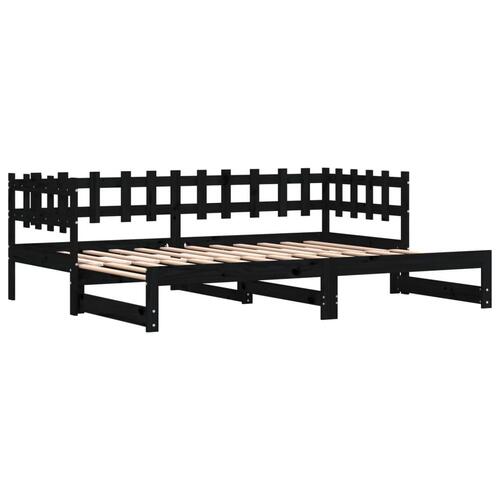 Daybed med udtræk 2x(90x200) cm massivt fyrretræ sort