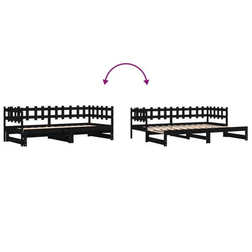 Daybed med udtræk 2x(90x200) cm massivt fyrretræ sort