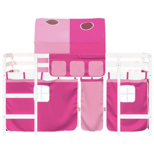 Højseng med tunnel 80x200 cm massivt fyrretræ pink