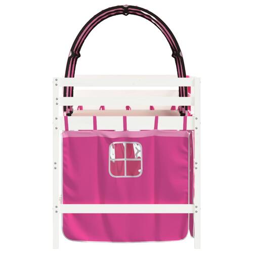 Højseng med tunnel 80x200 cm massivt fyrretræ pink